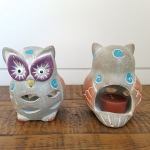 Ceramic Owl Votive Candle Holders/Incense Burners